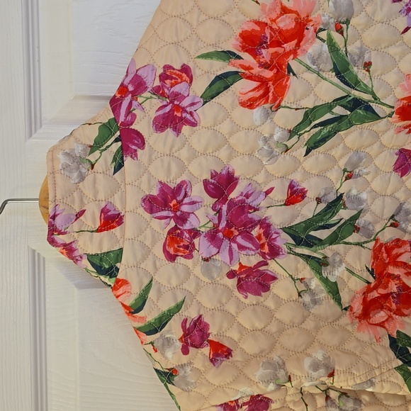 Lands' End Women's Quilted Floral Jacket Lightweight Coat  Ivory Green SZ Medium - Picture 8 of 15